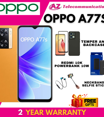 OPPO A77S 4G (8/128GB) : LOCAL SET : 2 YEARS WARRANTY : FREE GIFTS AVAILABLE (TEMPERGLASS, BACKCASE, WIRELESS NECKBAND, REDMI 10K POWERBANK, SELFIE STICK) : !!.