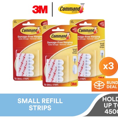 3M Command White Small Refill Strips, 17022P, 16/Pack, Holds Up to 450g, Damage Free, Holds Strongly
